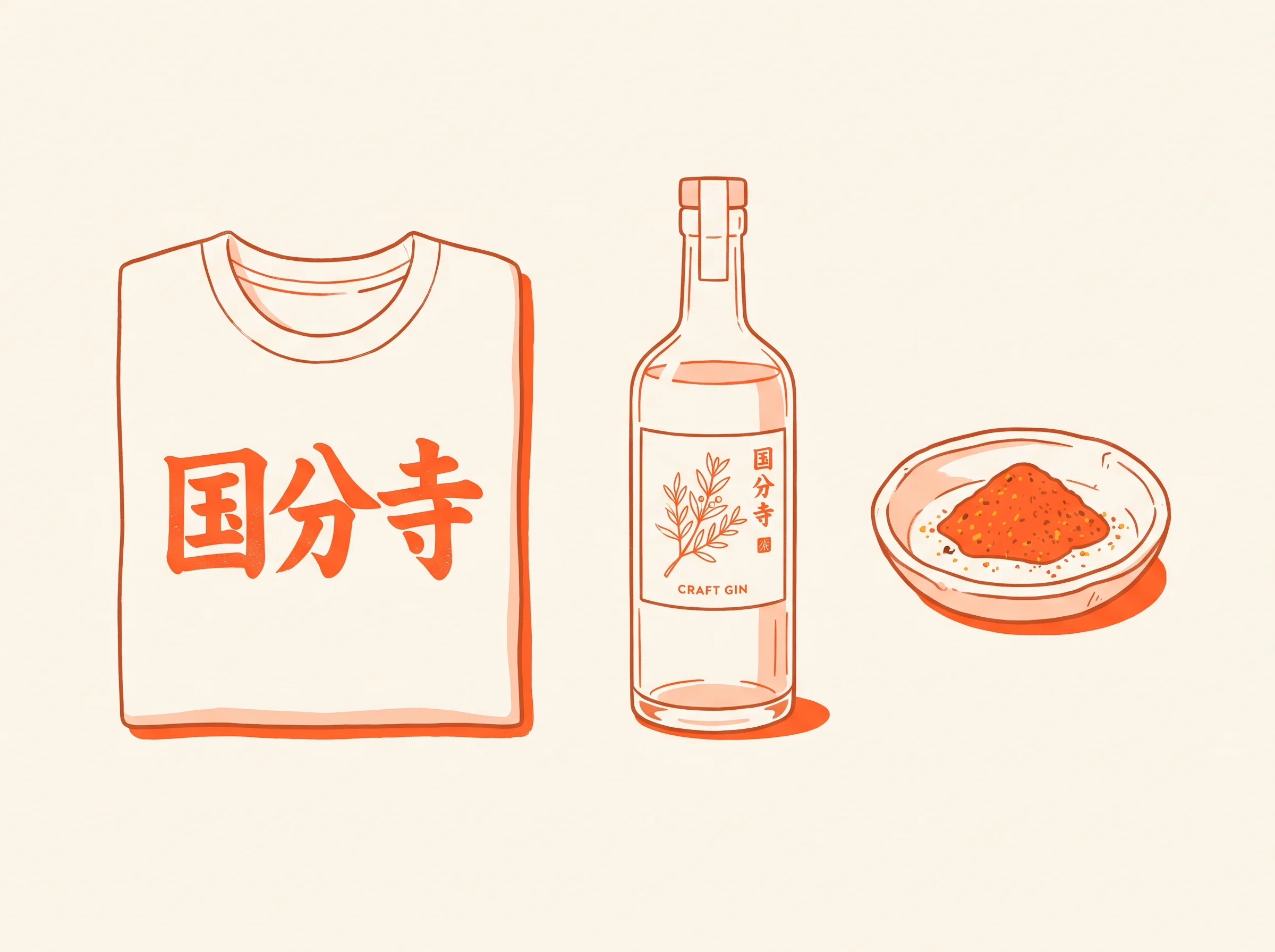 国分寺のTシャツ・クラフトジン・七味のイラスト